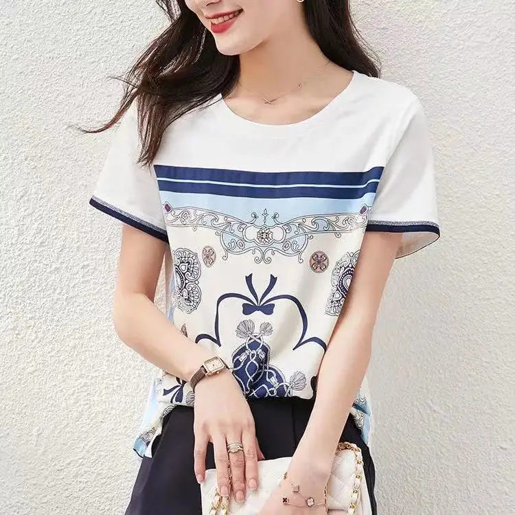 2021 summer new cold print short-sleeved T-shirt women's cuffs hit color on clothes streetwear women top Tees
2021 summer new cold print short-sleeved T-shirt women's cuffs hit color on clothes streetwear women top Tees