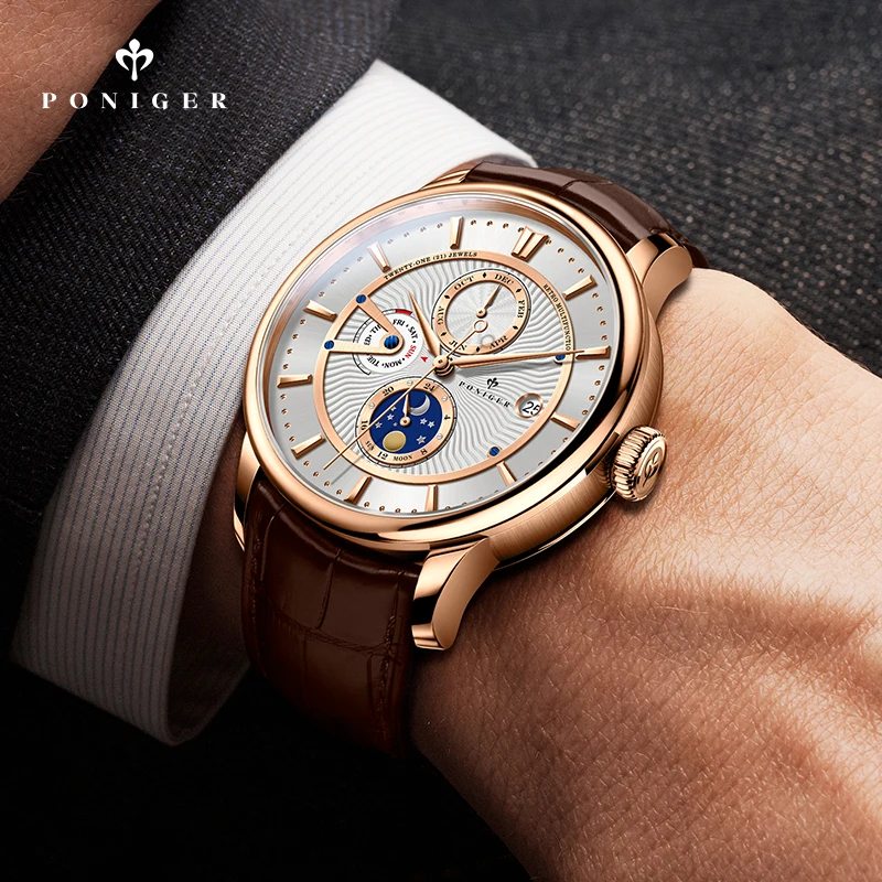 PONIGER Switzerland Men's Watch Luxury Brand Japan Automatic Mechanical Multi-function Sapphire Moon Phase Waterproof Clock P813
PONIGER Switzerland Men's Watch Luxury Brand Japan Automatic Mechanical Multi-function Sapphire Moon Phase Waterproof Clock P813