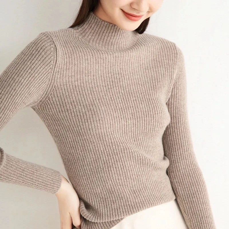Autumn Winter Knitting Sweaters Women Short Half High Neck Tight Sweater Ladies Slim Wild Pullover Sweaters Simple Knit Pullover
Autumn Winter Knitting Sweaters Women Short Half High Neck Tight Sweater Ladies Slim Wild Pullover Sweaters Simple Knit Pullover