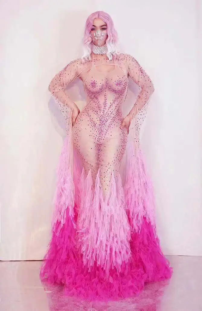 Celebrate birthday women singer dancer costume Pink evening dress Sexy girl stage show long dresses
Celebrate birthday women singer dancer costume Pink evening dress Sexy girl stage show long dresses