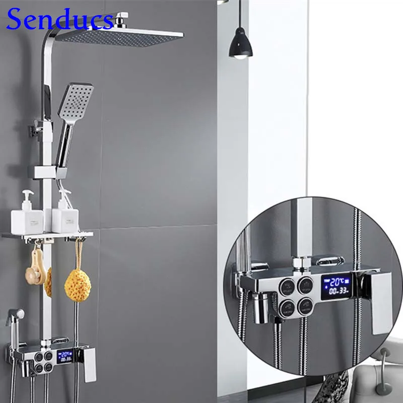 Chrome Bath Shower Set Intelligent Bathroom Digital Shower System Square Brass Bathtub Shower Faucet Temperature Shower Sets
Chrome Bath Shower Set Intelligent Bathroom Digital Shower System Square Brass Bathtub Shower Faucet Temperature Shower Sets