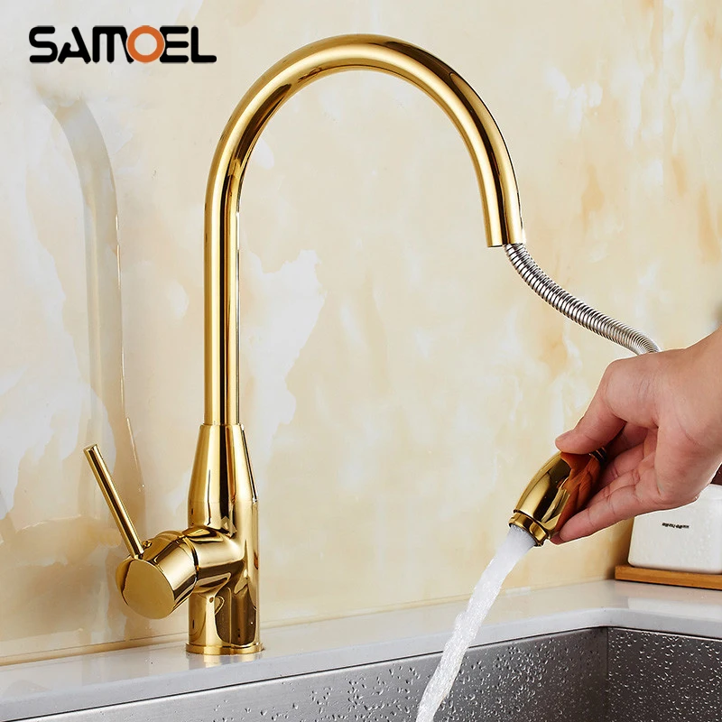 Luxury Brass Golden Pull Out Kitchen Sink Faucet Mixer Deck Mount Gold Pull Down Cold Hot Kitchen Water Tap G1121
Luxury Brass Golden Pull Out Kitchen Sink Faucet Mixer Deck Mount Gold Pull Down Cold Hot Kitchen Water Tap G1121