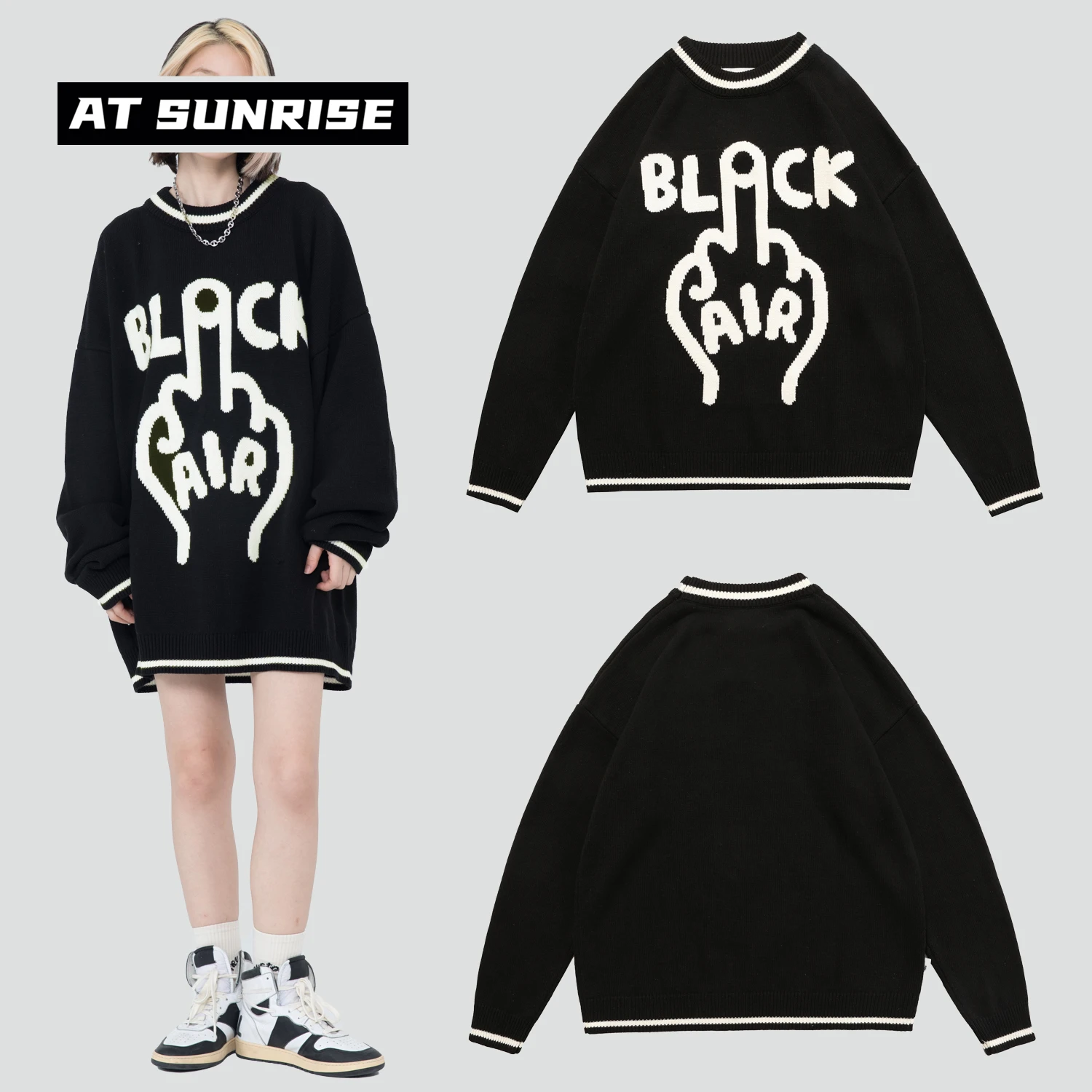 Women Men Streetwear Harajuku Casual Sweater letter finger Knitted Sweater Autumn Cotton Pullover tops oversized Couple outfit
Women Men Streetwear Harajuku Casual Sweater letter finger Knitted Sweater Autumn Cotton Pullover tops oversized Couple outfit