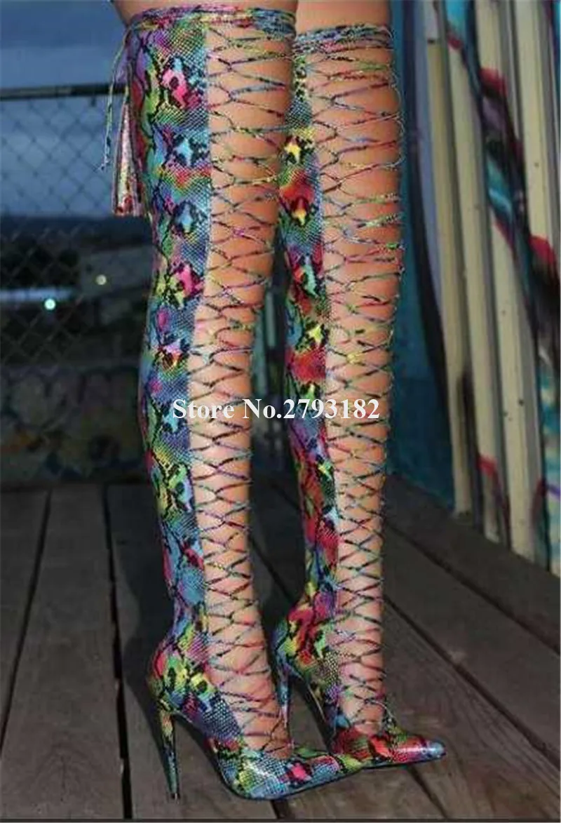 Women Sexy Fashion Pointed Toe Snake Leather Stiletto Heel Over Knee Boots Cut-out Lace-up Long High Heel Boots Dress Heels
Women Sexy Fashion Pointed Toe Snake Leather Stiletto Heel Over Knee Boots Cut-out Lace-up Long High Heel Boots Dress Heels