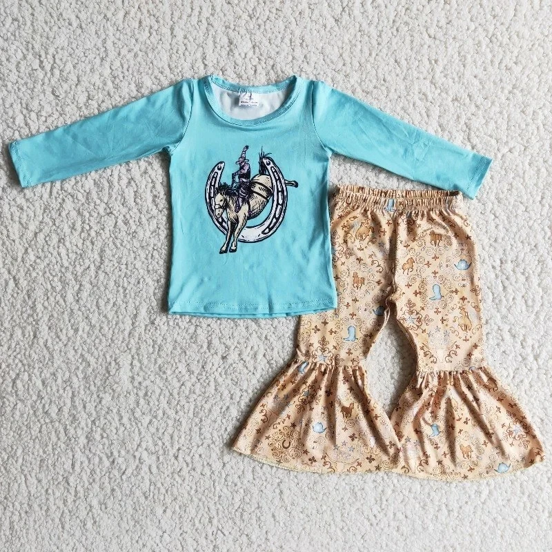 Wholesale Kids Fashion Design Boutique Outfit Baby Girls Clothes Green Sleeves Horse Horseshoe Bells Pants Children Toddler Set
Wholesale Kids Fashion Design Boutique Outfit Baby Girls Clothes Green Sleeves Horse Horseshoe Bells Pants Children Toddler Set
