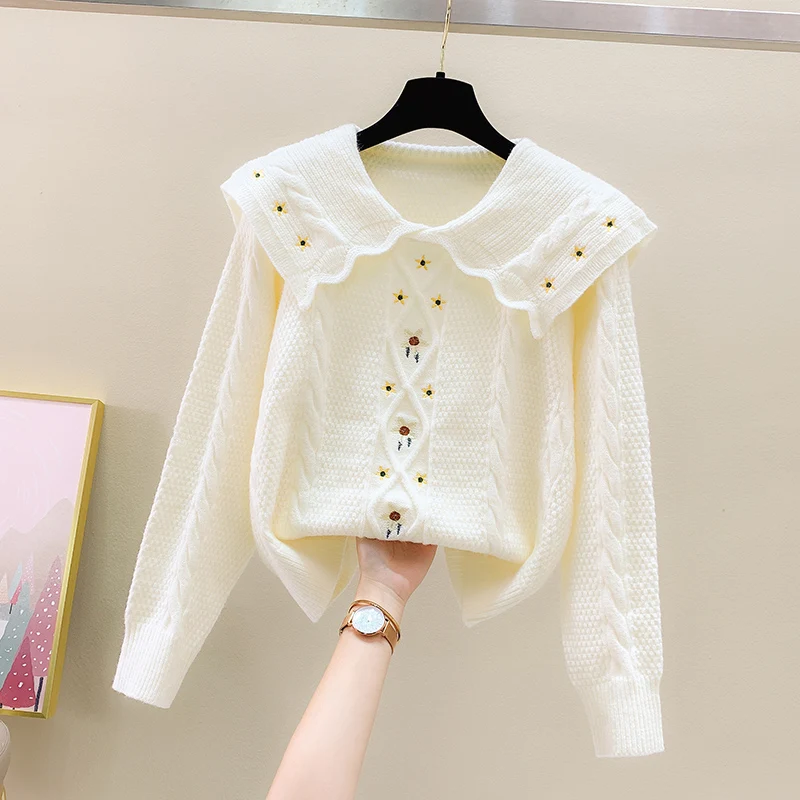 Woman Sweaters Retro Thick Sweater Women's Autumn Winter New Loose Doll Collar Sweet Printed Tops Pullover Solid Knit Sweater
Woman Sweaters Retro Thick Sweater Women's Autumn Winter New Loose Doll Collar Sweet Printed Tops Pullover Solid Knit Sweater
