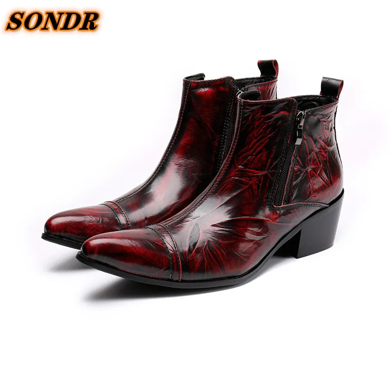Hombres Botas Fashion Men Ankle Boots Retro Genuine Leather Pointed Toe Zipper Men Print Boots Men Business High Heels Shoes
Hombres Botas Fashion Men Ankle Boots Retro Genuine Leather Pointed Toe Zipper Men Print Boots Men Business High Heels Shoes