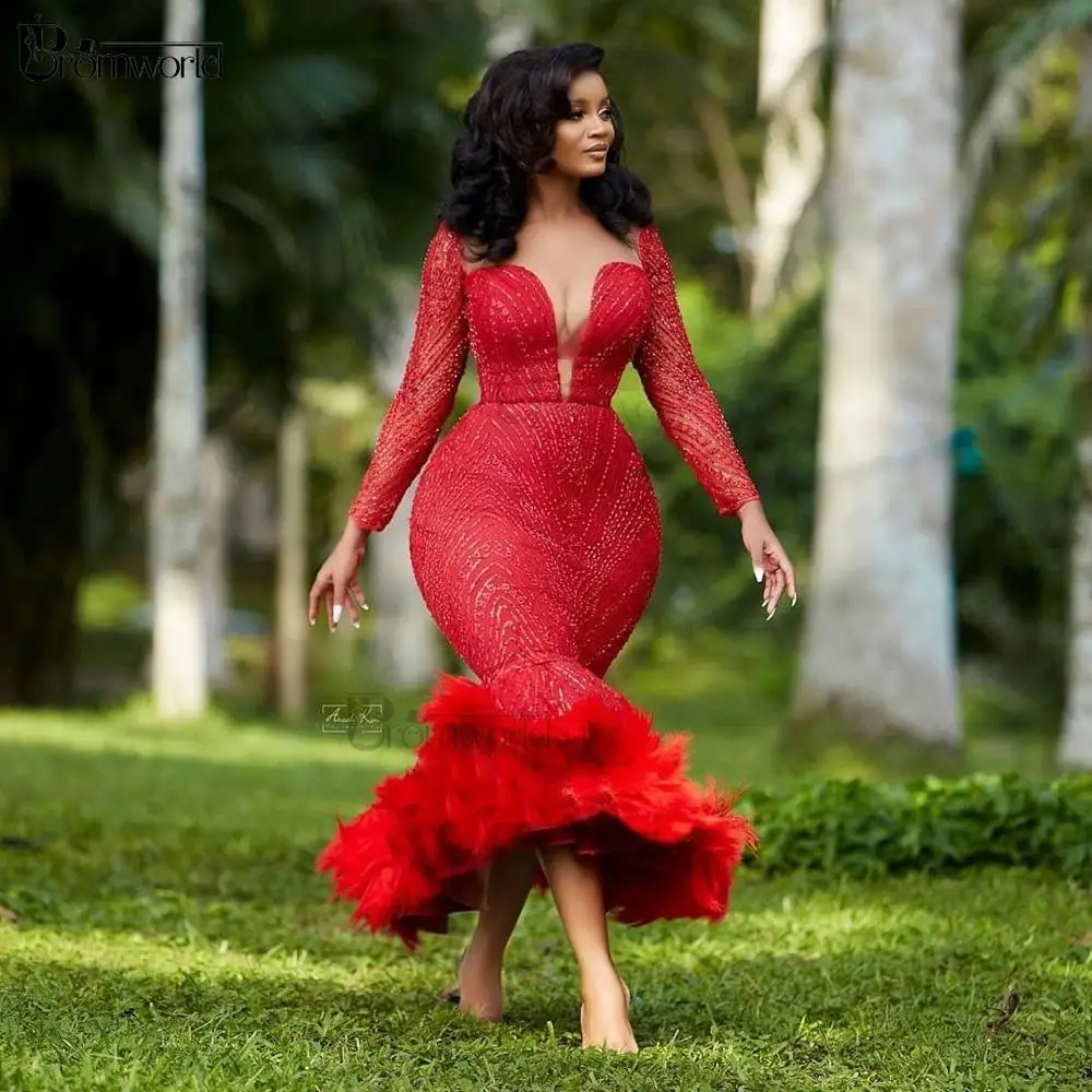 Red Long Sleeve Evening Prom Mermaid 2022 Sweetheart Formal Party Dress Sequin Feathers Tea Length Dubai African Evening Gown
Red Long Sleeve Evening Prom Mermaid 2022 Sweetheart Formal Party Dress Sequin Feathers Tea Length Dubai African Evening Gown
