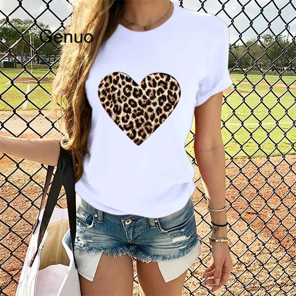 Women T-Shirt Summer Leopard Heart Print T Shirt Women Casual White Tops Loose Short Sleeve Tshirt Camisas Mujer
Women T-Shirt Summer Leopard Heart Print T Shirt Women Casual White Tops Loose Short Sleeve Tshirt Camisas Mujer