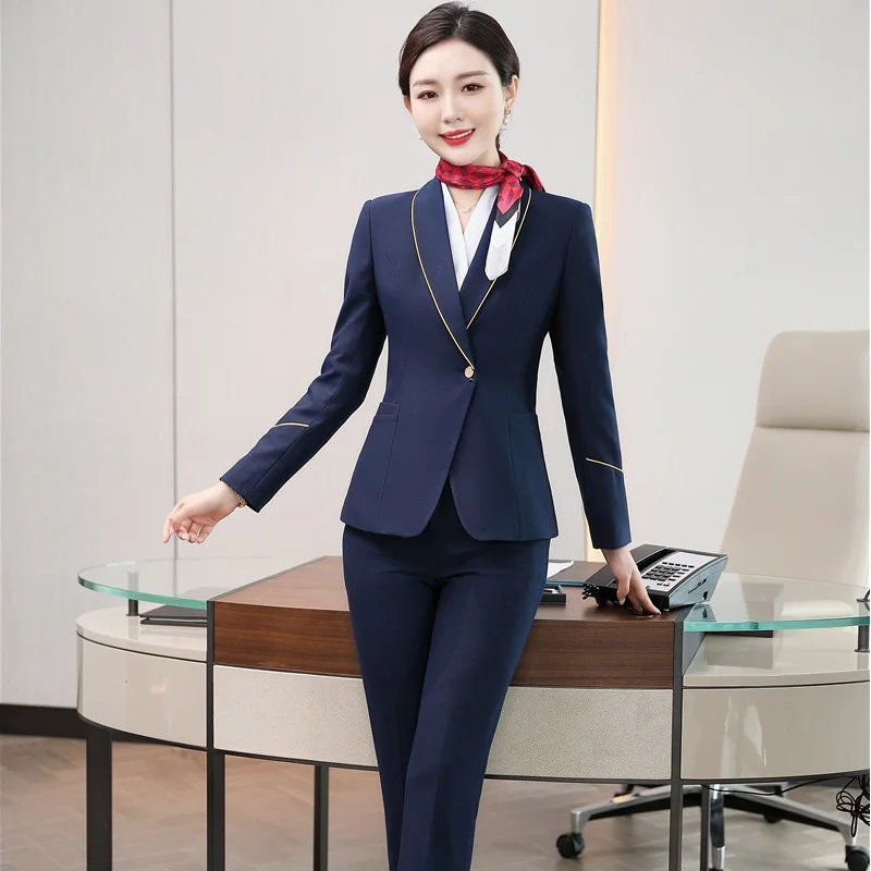Novelty Fashion Blue Formal Women Business Suits With Tops and Pants Ladies Office Work Wear Professional OL Styles Blazers Sets
Novelty Fashion Blue Formal Women Business Suits With Tops and Pants Ladies Office Work Wear Professional OL Styles Blazers Sets