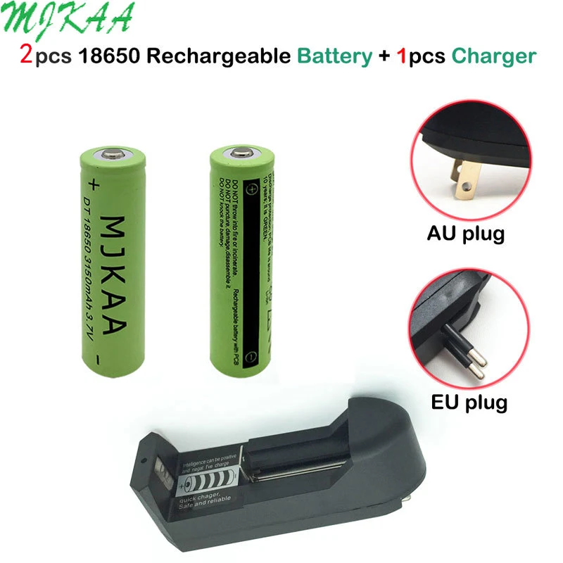 MJKAA 2pcs 3.7V 3150mAh Rechargeable battery 18650 lithium + EU AU Plug Universal LI-lon 18650 Battery Charger 4.7V
MJKAA 2pcs 3.7V 3150mAh Rechargeable battery 18650 lithium + EU AU Plug Universal LI-lon 18650 Battery Charger 4.7V