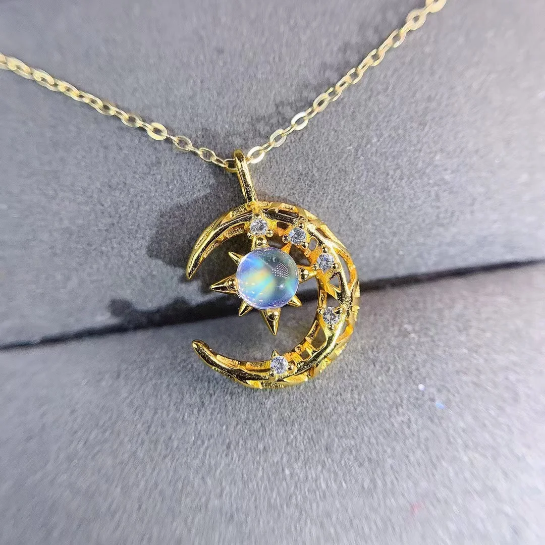 Silver Moonstone Jewelry Natural Rainbow Blue Moonstone Moon and Star Pendant Necklace For Gift
Silver Moonstone Jewelry Natural Rainbow Blue Moonstone Moon and Star Pendant Necklace For Gift