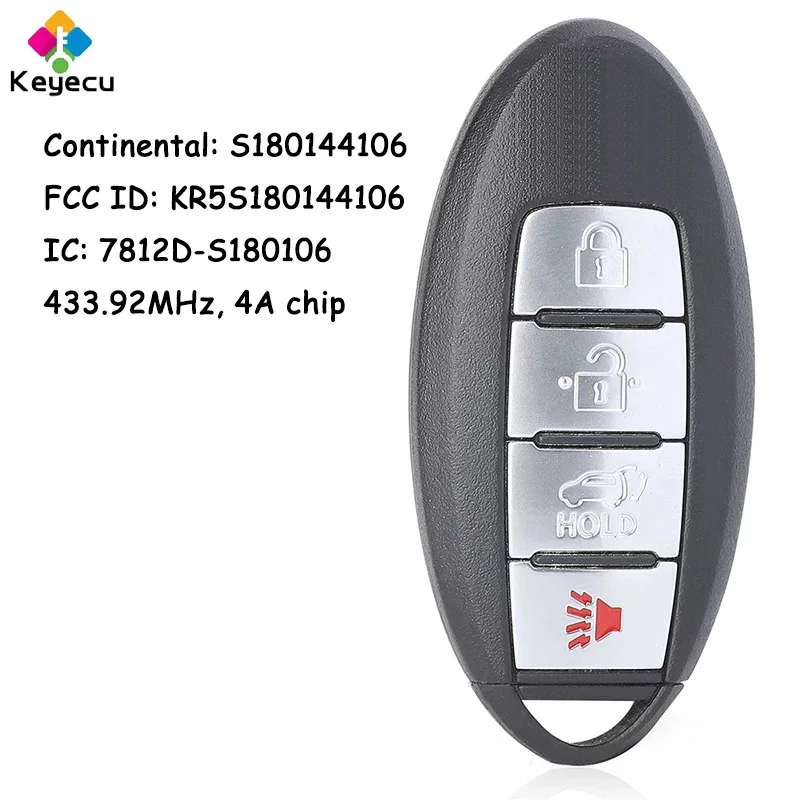 KEYECU Keyless Smart Remote Car Key With 4 Buttons - FOB for Nissan Rogue 2014 2015 2016 2017 2018 Fob S180144106 KR5S180144106
KEYECU Keyless Smart Remote Car Key With 4 Buttons - FOB for Nissan Rogue 2014 2015 2016 2017 2018 Fob S180144106 KR5S180144106