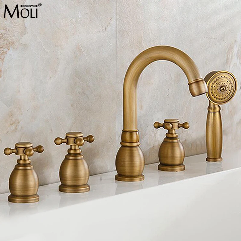 Antique Bronze Bathtub Bathroom Faucet Solid Brass Polish Mixer 5 Pcs Set Deck Mount 3 Handles Waterfall Faucet Tap ML003H
Antique Bronze Bathtub Bathroom Faucet Solid Brass Polish Mixer 5 Pcs Set Deck Mount 3 Handles Waterfall Faucet Tap ML003H