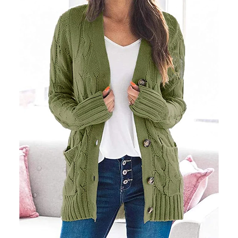 Autumn Winter Knitted Female Cardigan Loose Streetwear Sweater Coat V Neck Women Jacket Solid Color Twist Single Breasted Tops
Autumn Winter Knitted Female Cardigan Loose Streetwear Sweater Coat V Neck Women Jacket Solid Color Twist Single Breasted Tops