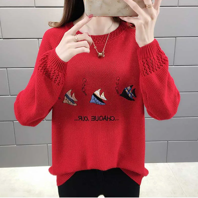 Women Printed Spring 2022 Knitted Pullover Tops Thin Long Sleeve O-Neck Pull Jumpers Sweater Female Fish Printed Tops
Women Printed Spring 2022 Knitted Pullover Tops Thin Long Sleeve O-Neck Pull Jumpers Sweater Female Fish Printed Tops