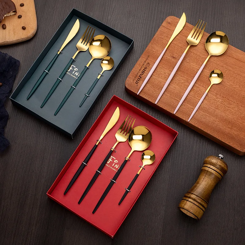 Stainless Steel Knife and Fork Set Net Red Portuguese Tableware Four Piece Set Western Tableware Gift Box Set Gold Tableware Set
Stainless Steel Knife and Fork Set Net Red Portuguese Tableware Four Piece Set Western Tableware Gift Box Set Gold Tableware Set