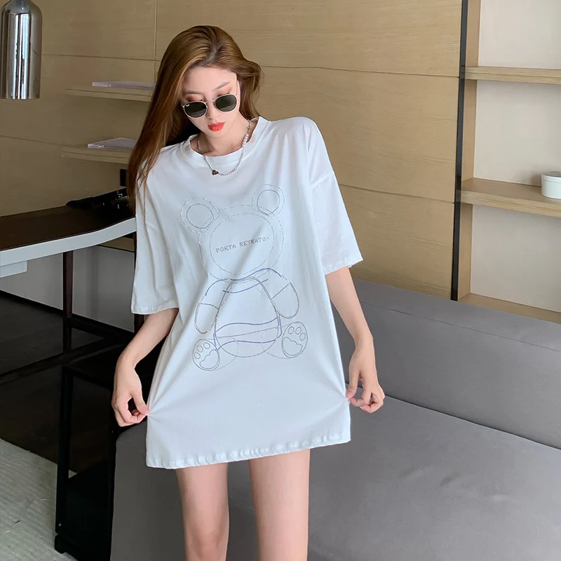 Women's Oversized Stylish Tees Solid O-Neck Half Sleeves Diamonds Bear Pattern Women Loose Tops Summer 2021
Women's Oversized Stylish Tees Solid O-Neck Half Sleeves Diamonds Bear Pattern Women Loose Tops Summer 2021