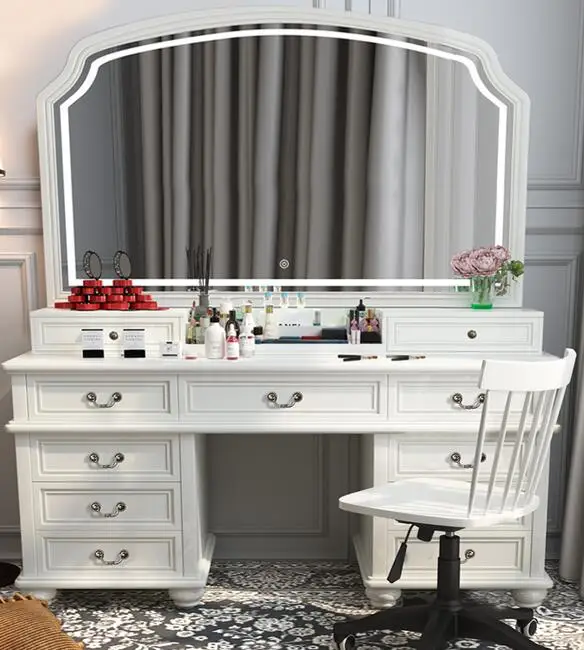 Solid wood log large size large capacity large mirror with light large family model American light luxury net red dressing table
Solid wood log large size large capacity large mirror with light large family model American light luxury net red dressing table