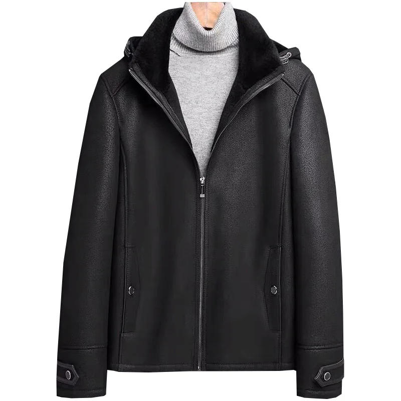 Winter New Fur Hooded Leather Jacket Genuine Leather Sheepskin Mens Outerwear Thickened Shearling Coat Men
Winter New Fur Hooded Leather Jacket Genuine Leather Sheepskin Mens Outerwear Thickened Shearling Coat Men