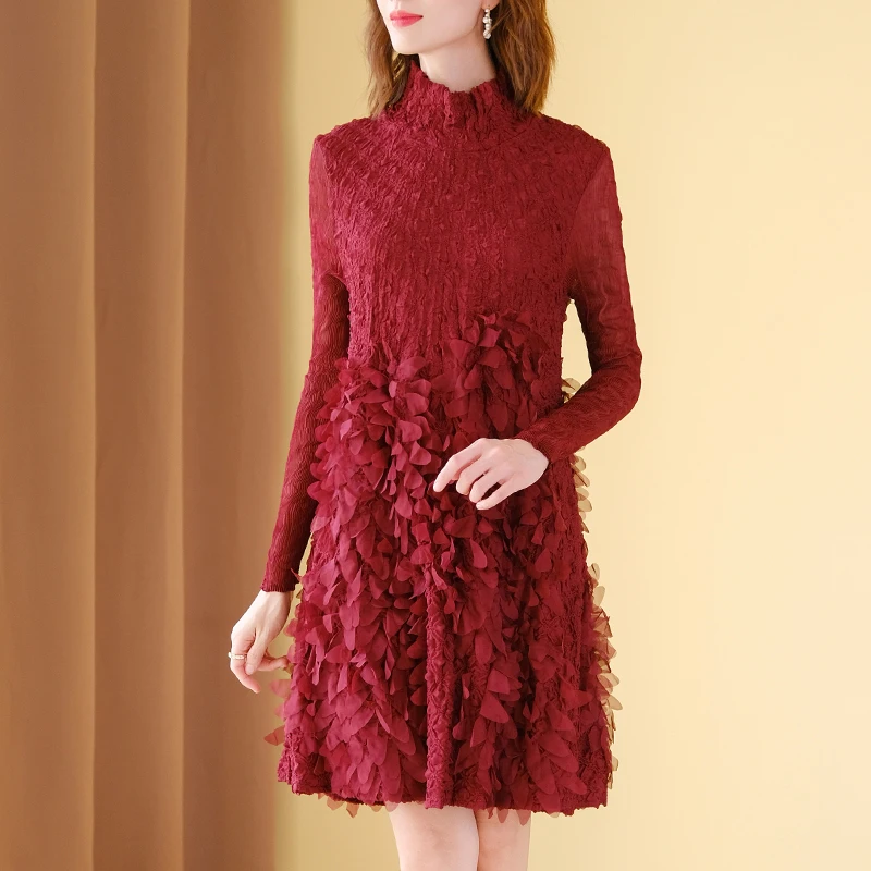 Dress For Women 45-75kg Elastic Miyake Pleated Loose Spring Autumn New Turtleneck Long Sleeve Solid Color Dress Knee Length
Dress For Women 45-75kg Elastic Miyake Pleated Loose Spring Autumn New Turtleneck Long Sleeve Solid Color Dress Knee Length