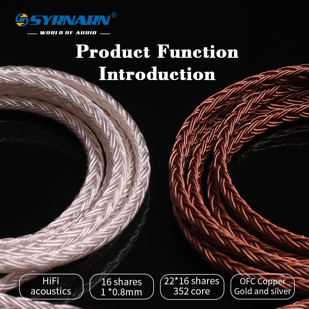 SYRNARN 16 Core Earhpone Cable Gold Silver Plated OFC Copper for 2Pin 0.78mm/MMCX/QDC DIY Headphone Connector Adapter Wire
SYRNARN 16 Core Earhpone Cable Gold Silver Plated OFC Copper for 2Pin 0.78mm/MMCX/QDC DIY Headphone Connector Adapter Wire
