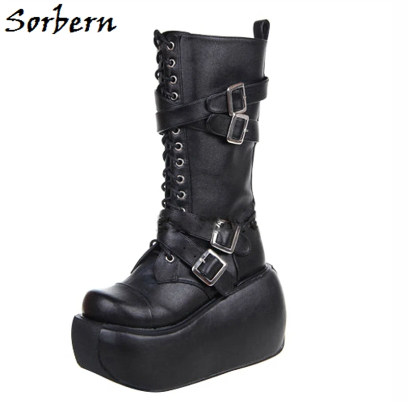 Sorbern Mid Calf Women Boots Platform Wedge High Heels Round Toe Punk Style Cross Straps Buckle Black Platforms Lolita Boot
Sorbern Mid Calf Women Boots Platform Wedge High Heels Round Toe Punk Style Cross Straps Buckle Black Platforms Lolita Boot