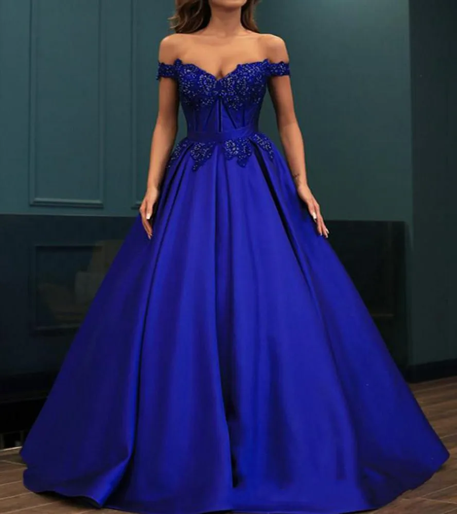 Royal Blue Prom Dress Satin Lace Beaded Women Engagement Formal Party Gown Sweetheart Off the Shoulder Robe De Soiree
Royal Blue Prom Dress Satin Lace Beaded Women Engagement Formal Party Gown Sweetheart Off the Shoulder Robe De Soiree
