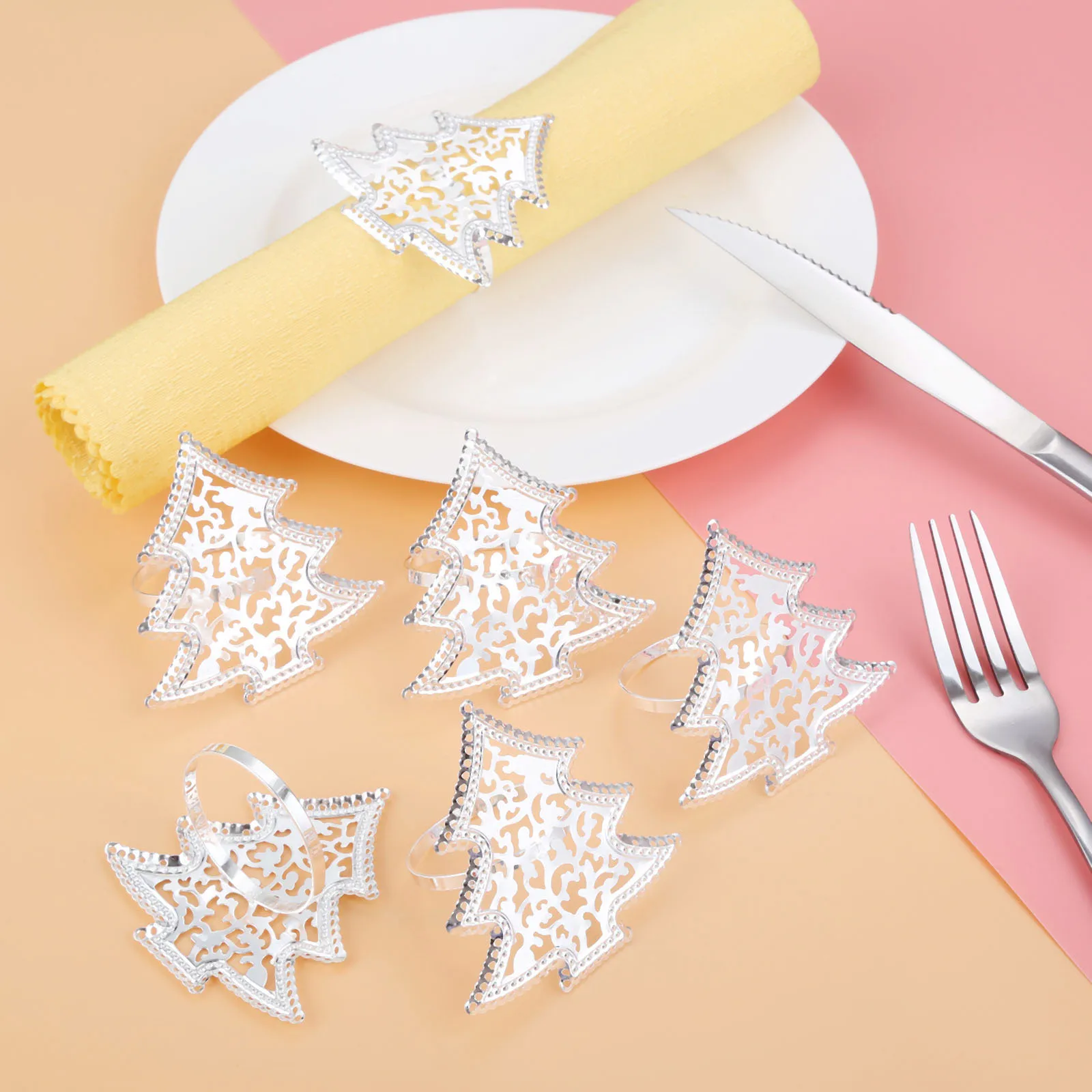 6Pcs Christmas Tree Silver Delicate Napkin Ring Napkin Buckle Table Decoration Western Restaurant Dinner Christmas Napkin Holder
6Pcs Christmas Tree Silver Delicate Napkin Ring Napkin Buckle Table Decoration Western Restaurant Dinner Christmas Napkin Holder