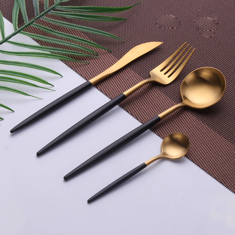 Cutlery Set 304 Gold Dinnerware Set Kitchen Fork Spoon Knife Set 4 Pcs/set Black Gold Cutlery Set Stainless Steel Wholesale
Cutlery Set 304 Gold Dinnerware Set Kitchen Fork Spoon Knife Set 4 Pcs/set Black Gold Cutlery Set Stainless Steel Wholesale