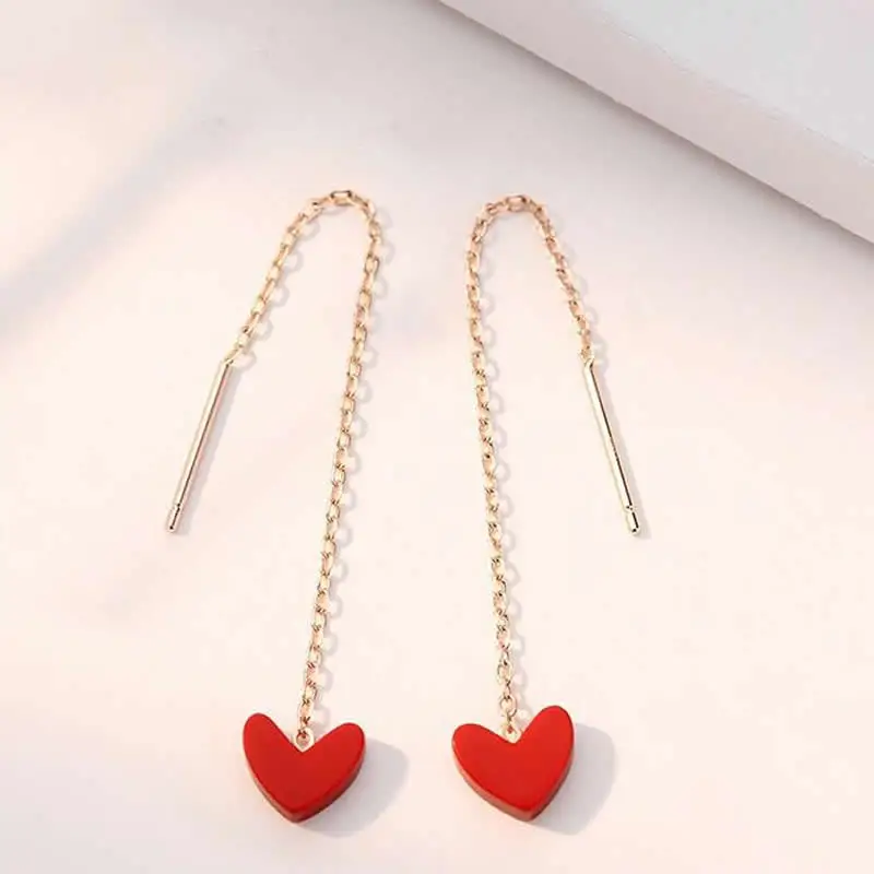 New Arrival 18K Yellow Gold Earrings Women AU750 Gold Red Heart 70mm Long Dangle Earrings
New Arrival 18K Yellow Gold Earrings Women AU750 Gold Red Heart 70mm Long Dangle Earrings