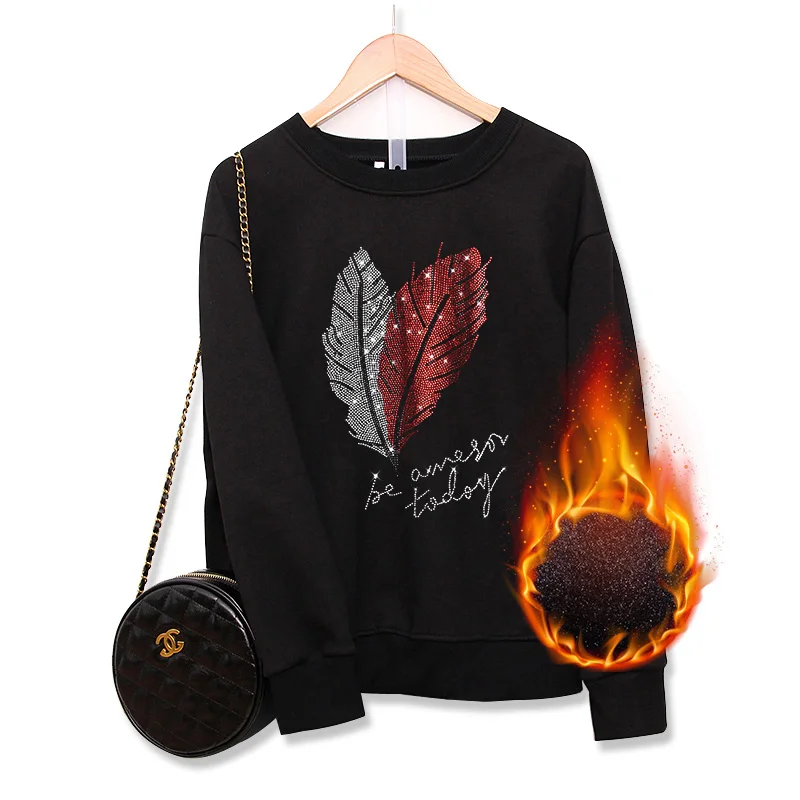 Winter Keep warm Loose Sweatshirts female Fleece thickening personality leaf Pattern Hot diamonds Casual Women tops pullovers
Winter Keep warm Loose Sweatshirts female Fleece thickening personality leaf Pattern Hot diamonds Casual Women tops pullovers