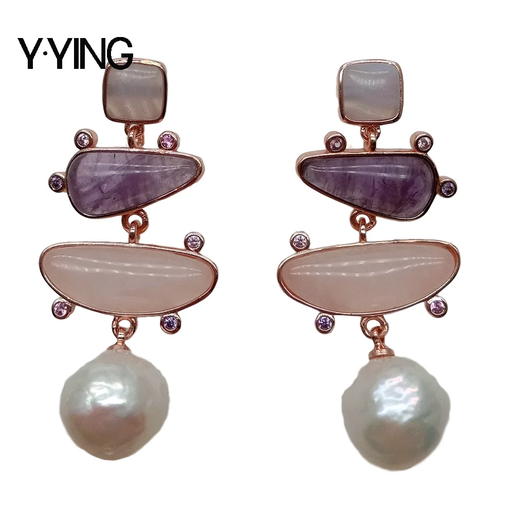 Y·YING natural White freshwater Pearl Blue chalcedony pink purple crystal geometric rose gold color plated Stud Earrings
Y·YING natural White freshwater Pearl Blue chalcedony pink purple crystal geometric rose gold color plated Stud Earrings