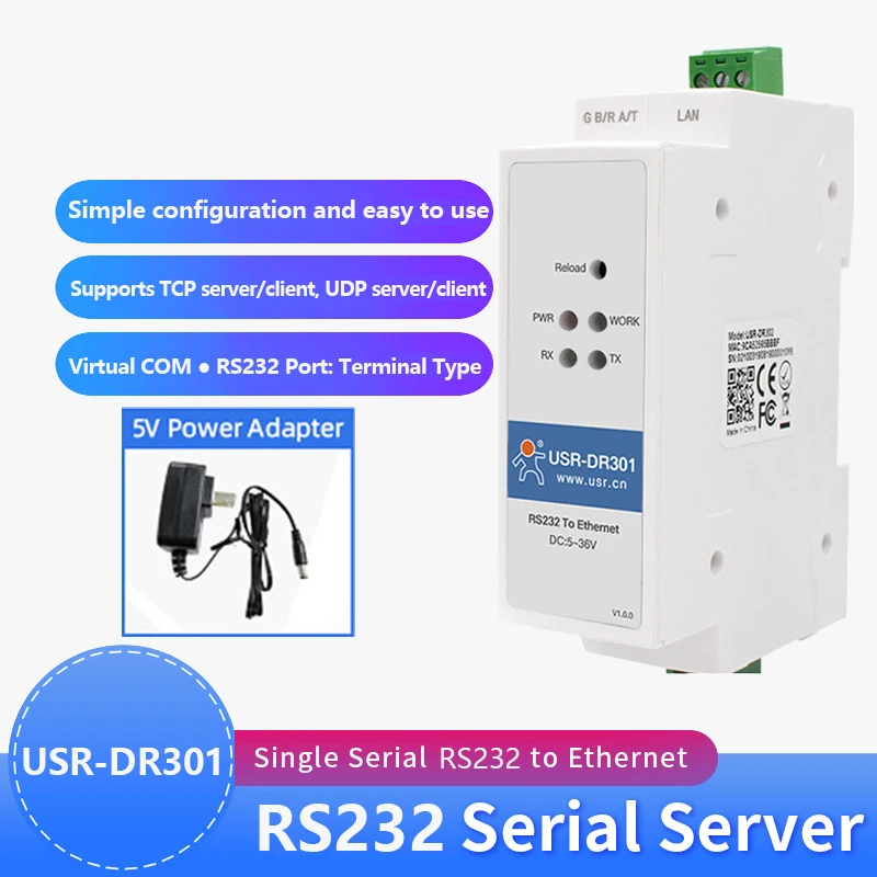 USR-DR301 DIN-Rail Modbus RS232 Serial port TO Ethernet Converter bidirectional transparent transmission between RS232 
USR-DR301 DIN-Rail Modbus RS232 Serial port TO Ethernet Converter bidirectional transparent transmission between RS232