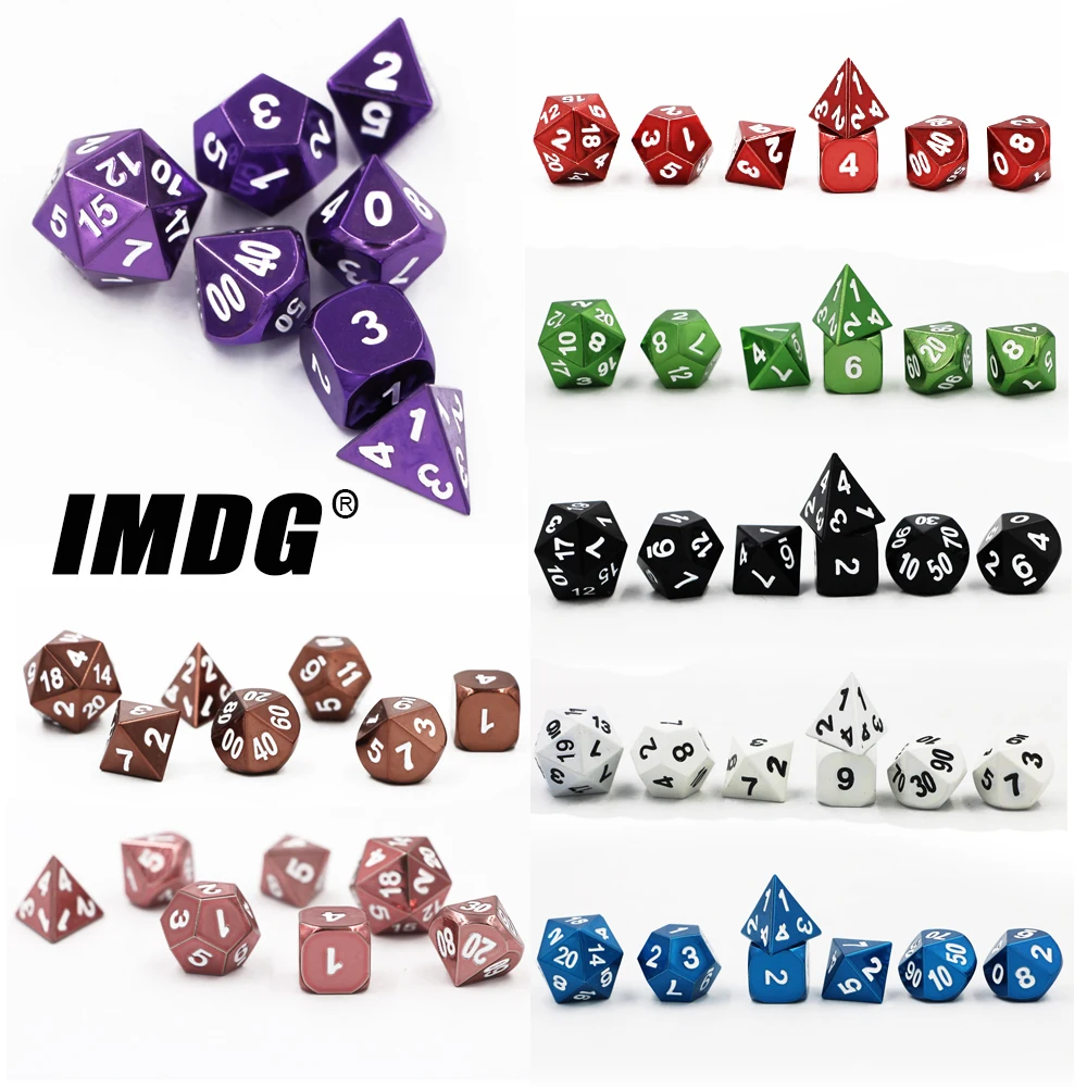 IMDG 7pcs/set Creative RPG Game Dice Polyhedron Metal Dice DND Electrophoresis Color Digital Game Dice
IMDG 7pcs/set Creative RPG Game Dice Polyhedron Metal Dice DND Electrophoresis Color Digital Game Dice