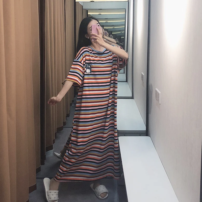 Oversize Women Cotton Nightgown Loose Cartoon Sleepwear Ladies Striped Nightwear Sleep Wear Night Gown pregnant woman Dress
Oversize Women Cotton Nightgown Loose Cartoon Sleepwear Ladies Striped Nightwear Sleep Wear Night Gown pregnant woman Dress