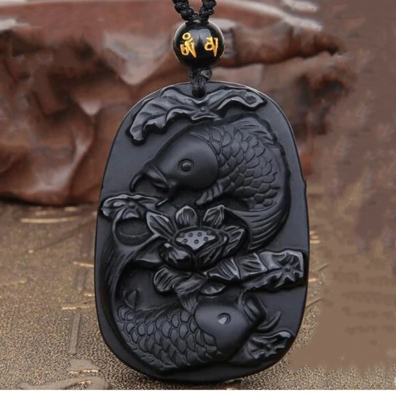 Natural Obsidian Double Carp Jade Pendant Jewelry Lucky Auspicious Safety Amulet Pendant Necklace Fine Jewelry
Natural Obsidian Double Carp Jade Pendant Jewelry Lucky Auspicious Safety Amulet Pendant Necklace Fine Jewelry