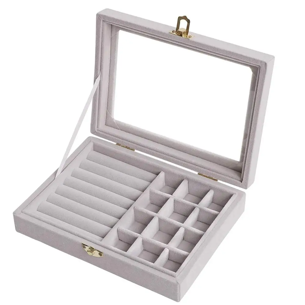 12 Grids&7 Slots Jewelry Tray Showcase Display Storage Organizer Box Vintage Case Multi-Function Gray Velvet Clear Lid With Lock
12 Grids&7 Slots Jewelry Tray Showcase Display Storage Organizer Box Vintage Case Multi-Function Gray Velvet Clear Lid With Lock