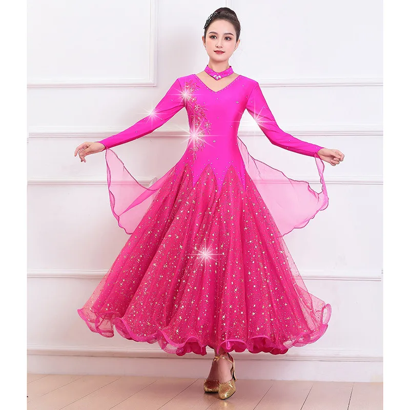 New Ballroom dance dress big swing new Waltz Tango national standard dance competition performance Clothes 0908
New Ballroom dance dress big swing new Waltz Tango national standard dance competition performance Clothes 0908