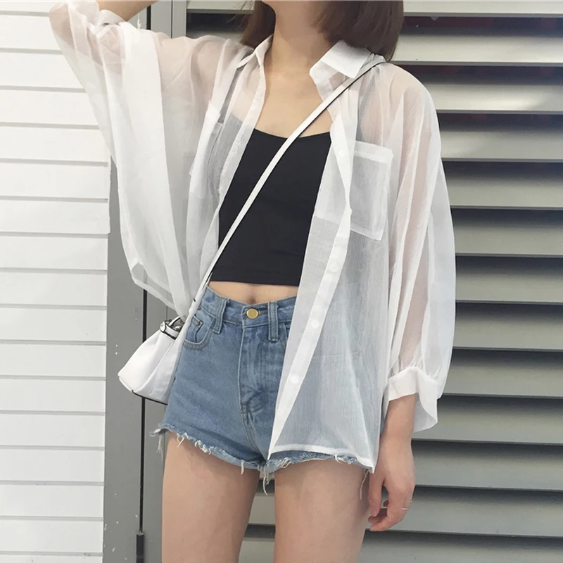 Summer Sun Protection Thin Women Shirts Korean Style Casual Loose White Top Ladies Button Up Long Sleeve Chiffon Cardigan Pocket
Summer Sun Protection Thin Women Shirts Korean Style Casual Loose White Top Ladies Button Up Long Sleeve Chiffon Cardigan Pocket