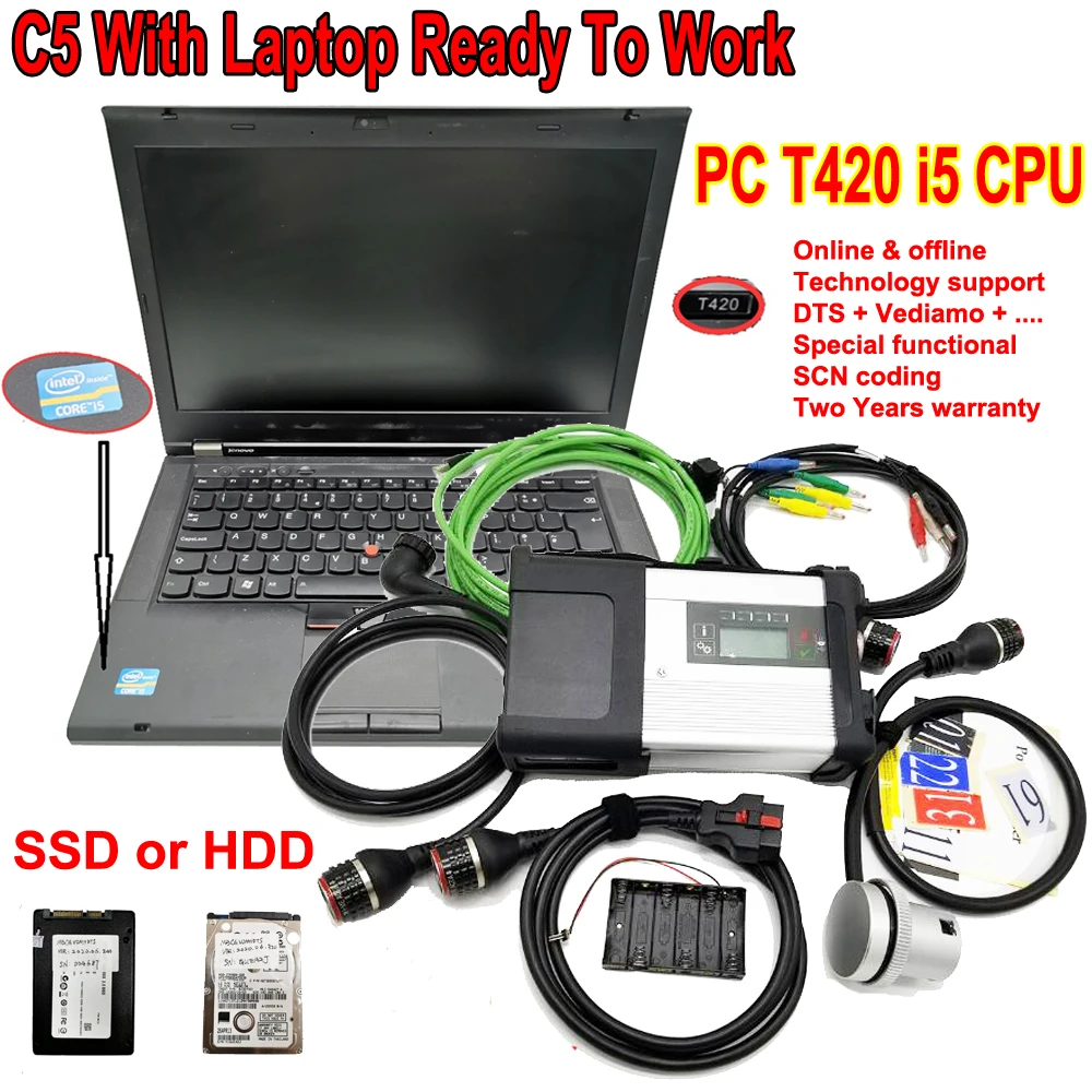 Super Auto Diagnostic Tool Mb Star C5 With Laptop T420 PC For Car Truck Buses 2023.03 SD Connect Compact C5 Ready To Work
Super Auto Diagnostic Tool Mb Star C5 With Laptop T420 PC For Car Truck Buses 2023.03 SD Connect Compact C5 Ready To Work