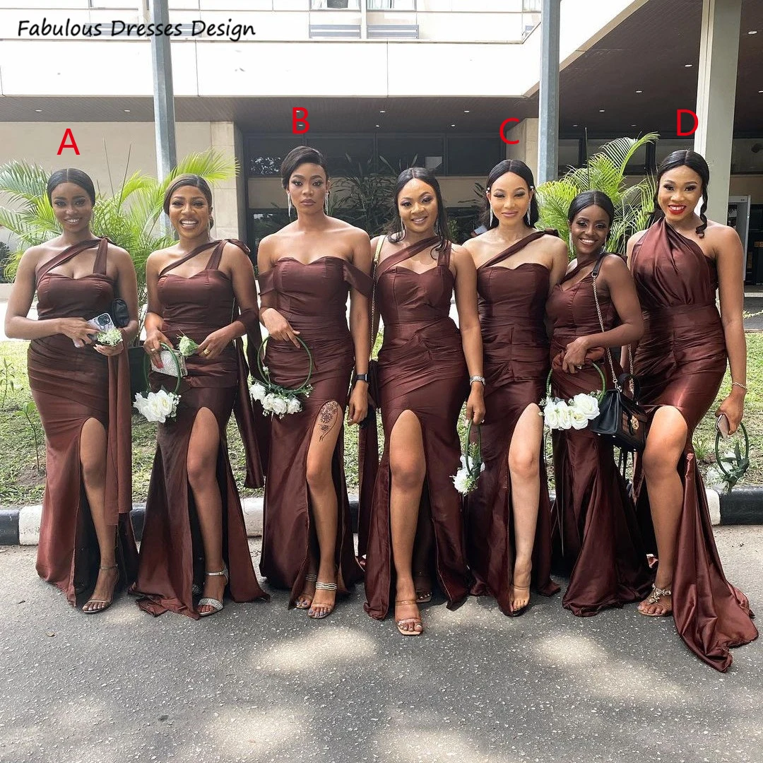 Chocolate Mermaid Long Bridesmaid Dresses One Shoulder Sweetheart Neck Split Maid Of Honor For African Women Wedding Party Dress
Chocolate Mermaid Long Bridesmaid Dresses One Shoulder Sweetheart Neck Split Maid Of Honor For African Women Wedding Party Dress