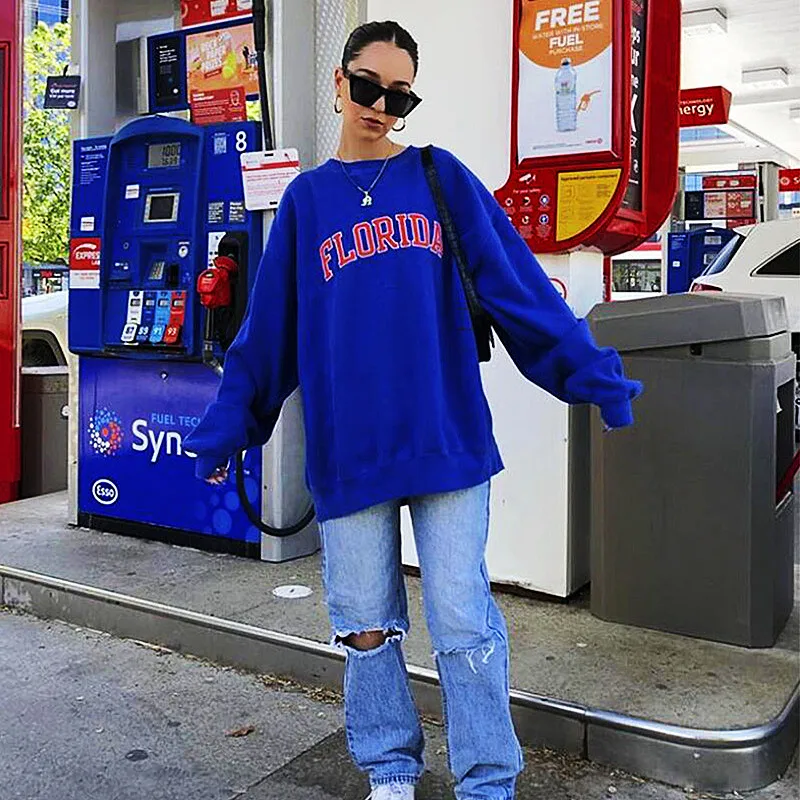 American Vintage Florida Letters Print Oversize Women Sweatshirts Autumn Blue Thick Warm Pullover Crewnecek Street Style Tops
American Vintage Florida Letters Print Oversize Women Sweatshirts Autumn Blue Thick Warm Pullover Crewnecek Street Style Tops
