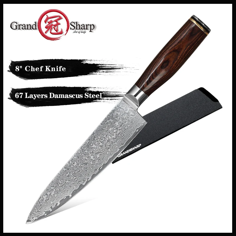Нож шеф-повара Grandsharp, 67 слоев, японские ножи из дамасской стали, 8 дюймов, VG-10, японские кухонные ножи, инструменты для готовки, нержавеющая сталь, подарок
Нож шеф-повара Grandsharp, 67 слоев, японские ножи из дамасской стали, 8 дюймов, VG-10, японские кухонные ножи, инструменты для готовки, нержавеющая сталь, подарок