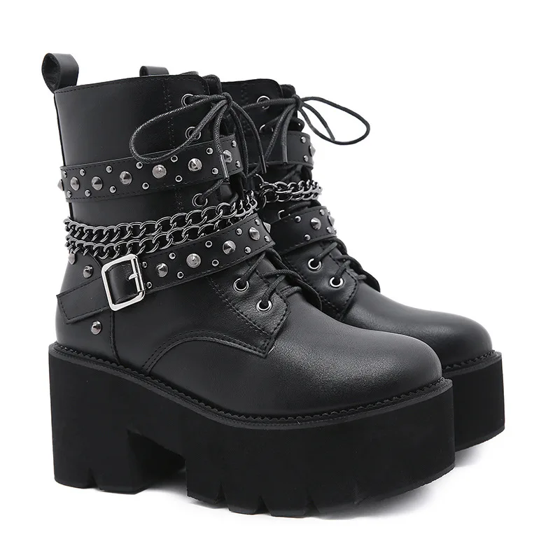 2024 Gothic Black Ankle Boots For Women Plus High Heel Female Shoes Lace-Up Nigh Club Black Sexy Rivets Chain Short Boots
2024 Gothic Black Ankle Boots For Women Plus High Heel Female Shoes Lace-Up Nigh Club Black Sexy Rivets Chain Short Boots