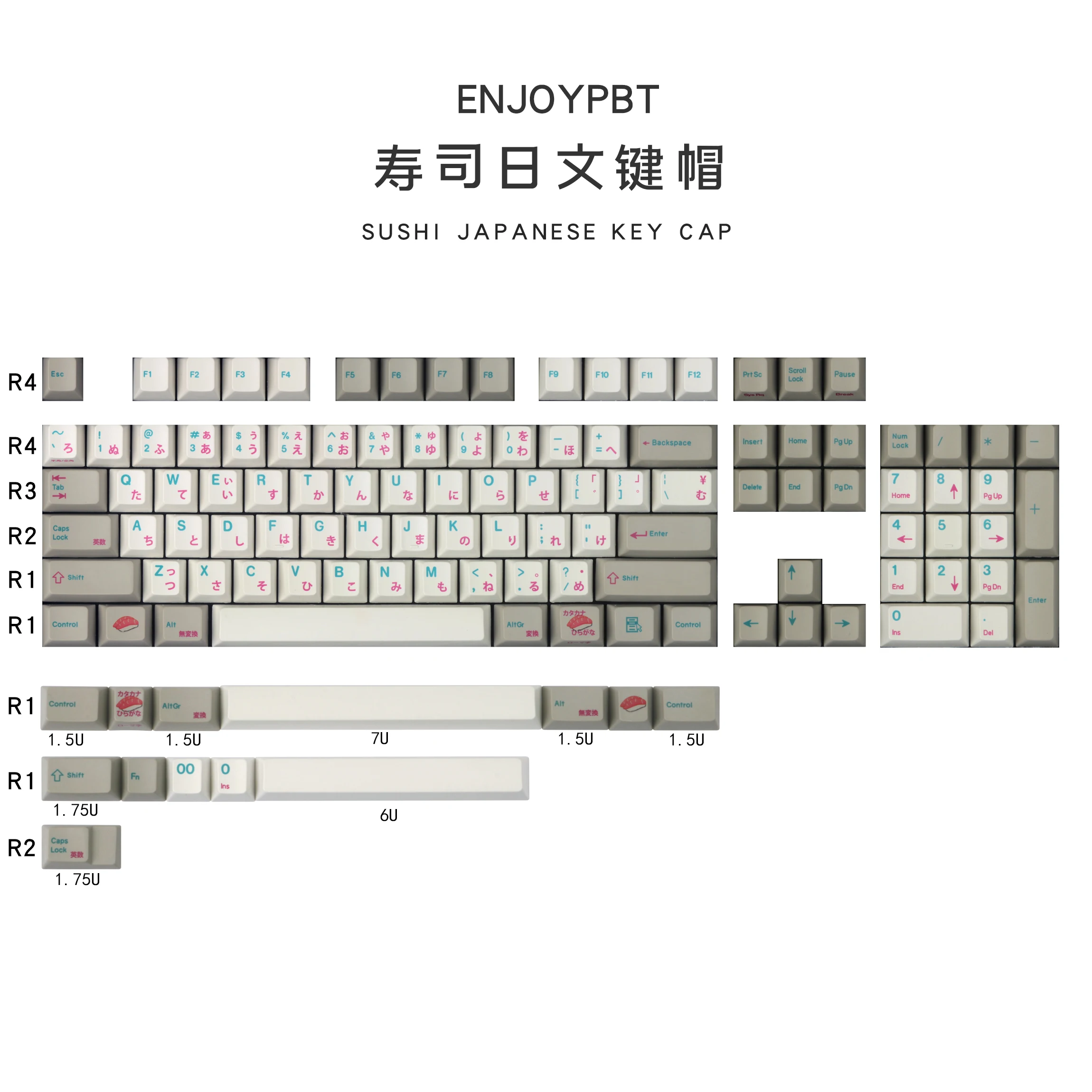 117 keys/set dye sublimation keycaps customization enjoypbt Sushi Japanese for MX switch mechanical keyboard cherry profile
117 keys/set dye sublimation keycaps customization enjoypbt Sushi Japanese for MX switch mechanical keyboard cherry profile