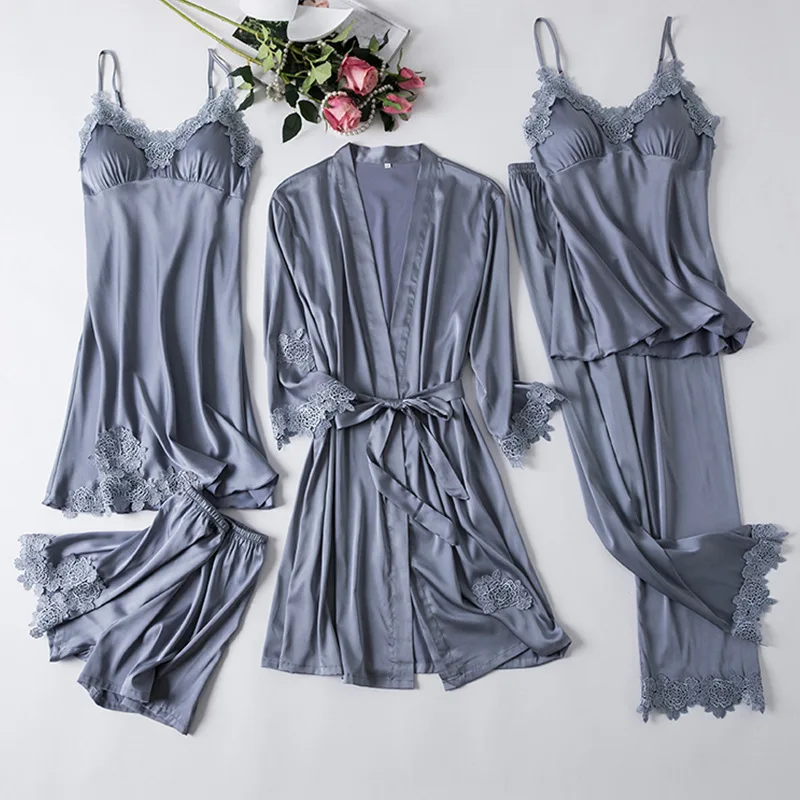 Sleepwear Female Pajamas Set Satin Pyjamamas Lace Patchwork Bridal Wedding Nightwear Rayon Home Wear Nighty&Robe Sleep Suit
Sleepwear Female Pajamas Set Satin Pyjamamas Lace Patchwork Bridal Wedding Nightwear Rayon Home Wear Nighty&Robe Sleep Suit