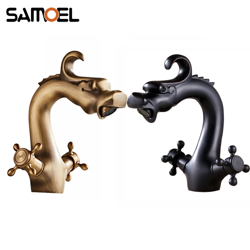 Chinese Dragon Shape Brass Vintage Bathroom Sink Water Mixer Tap Copper Antique Finished Basin Dual Handle Faucet Crane AF1040
Chinese Dragon Shape Brass Vintage Bathroom Sink Water Mixer Tap Copper Antique Finished Basin Dual Handle Faucet Crane AF1040