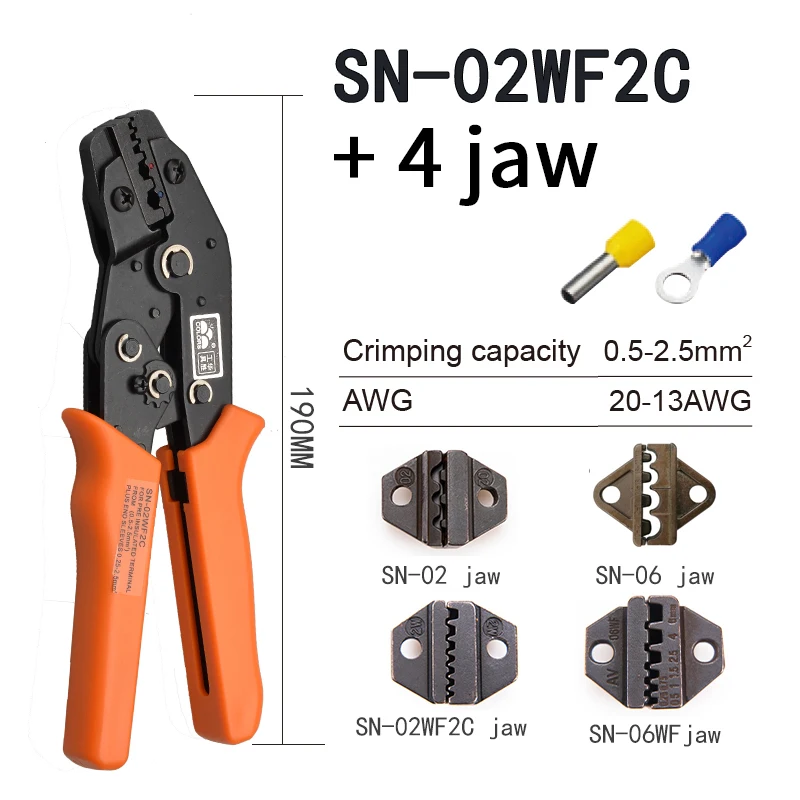 Цветные SN-02WF2C обжимные плоскогубцы 0,5-2.5мм2 20-13AWG европейский стиль для трубных клемм и изоляционных клемм зажим ручные инструменты
Цветные SN-02WF2C обжимные плоскогубцы 0,5-2.5мм2 20-13AWG европейский стиль для трубных клемм и изоляционных клемм зажим ручные инструменты