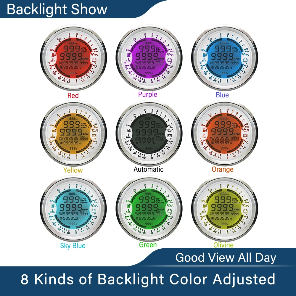 ELING 85mm 6in1 Digital GPS Speedometer Tachometer Hour Water Temp Fuel Level 5/10Bar Oil Pressure Voltmeter 12V 24V for Car RV
ELING 85mm 6in1 Digital GPS Speedometer Tachometer Hour Water Temp Fuel Level 5/10Bar Oil Pressure Voltmeter 12V 24V for Car RV